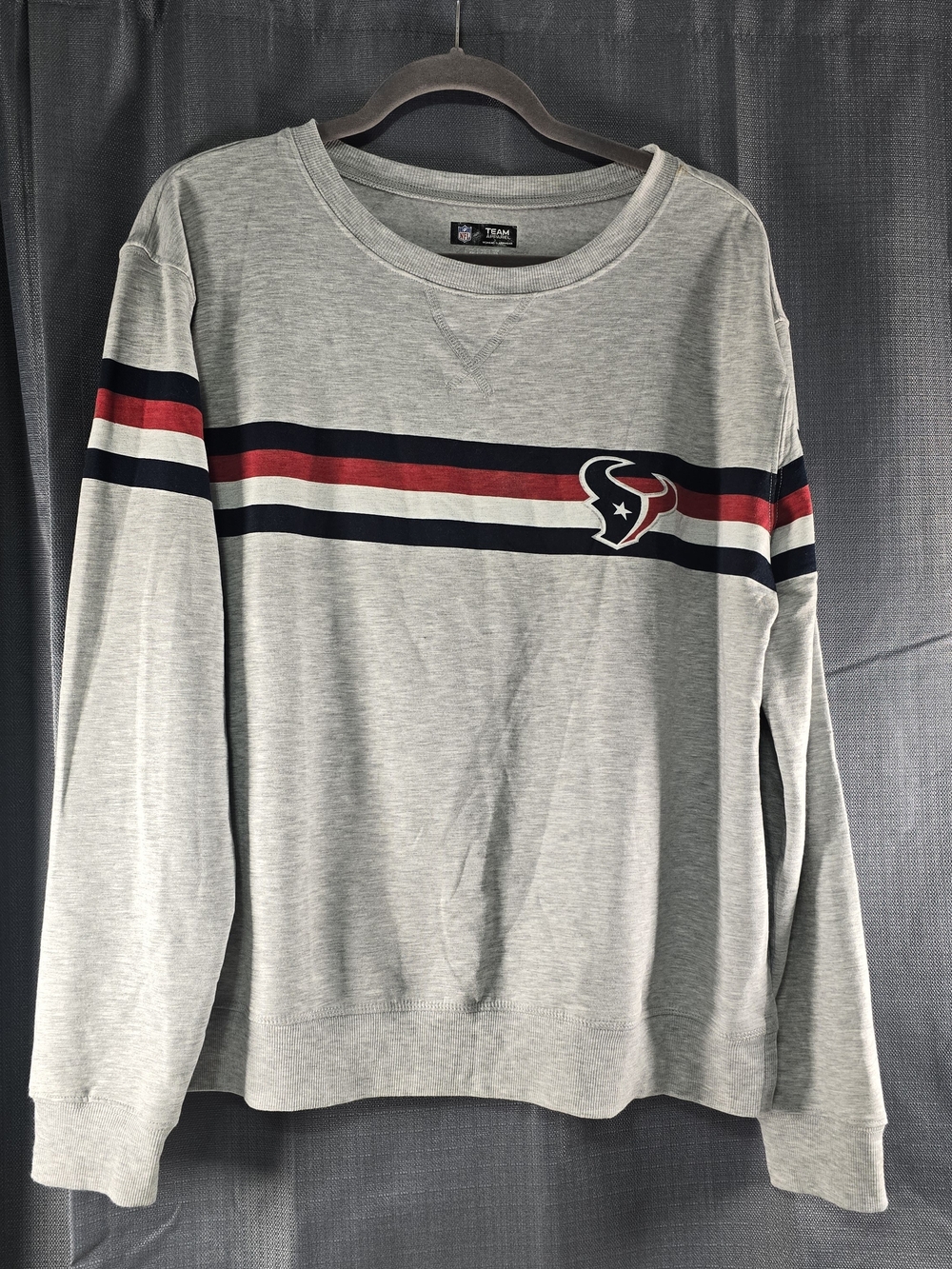 Team Apparel Gray Crewneck with Red & Navy Stripe and Logo